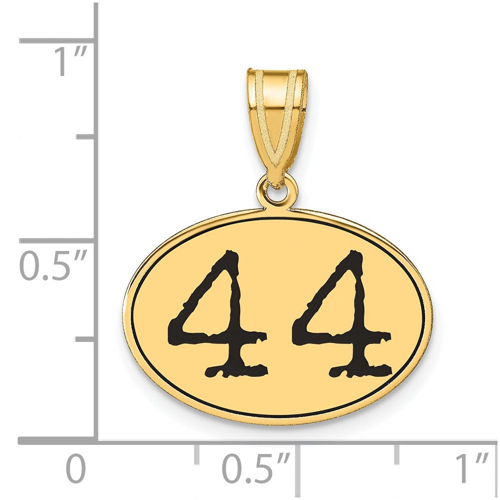 14K Gelbgold Polierter Zahl-44-Anhänger, oval, mit schwarzem Emaille