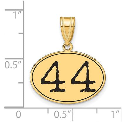 14K Gelbgold Polierter Zahl-44-Anhänger, oval, mit schwarzem Emaille