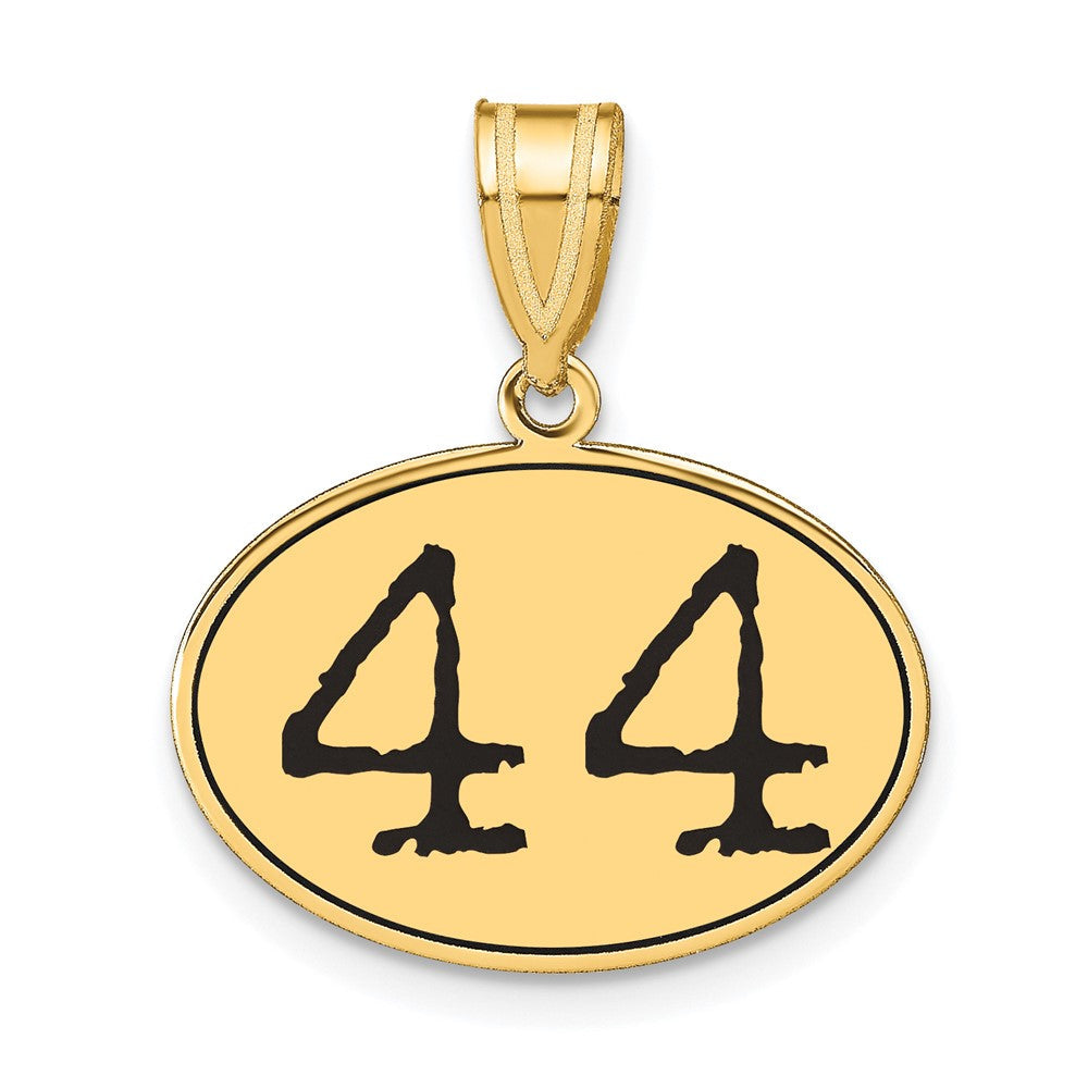 14K Gelbgold Polierter Zahl-44-Anhänger, oval, mit schwarzem Emaille