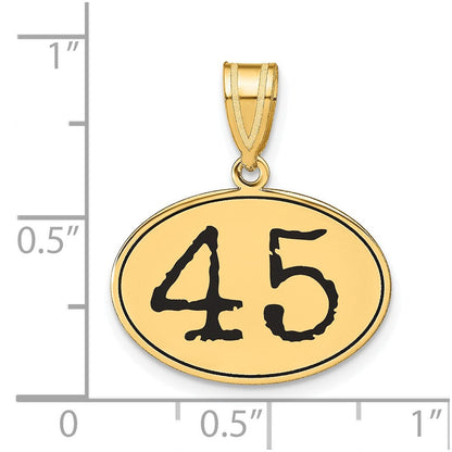 14K Gelbgold Polierter Anhänger Oval mit Zahl 45 und schwarzer Emaille