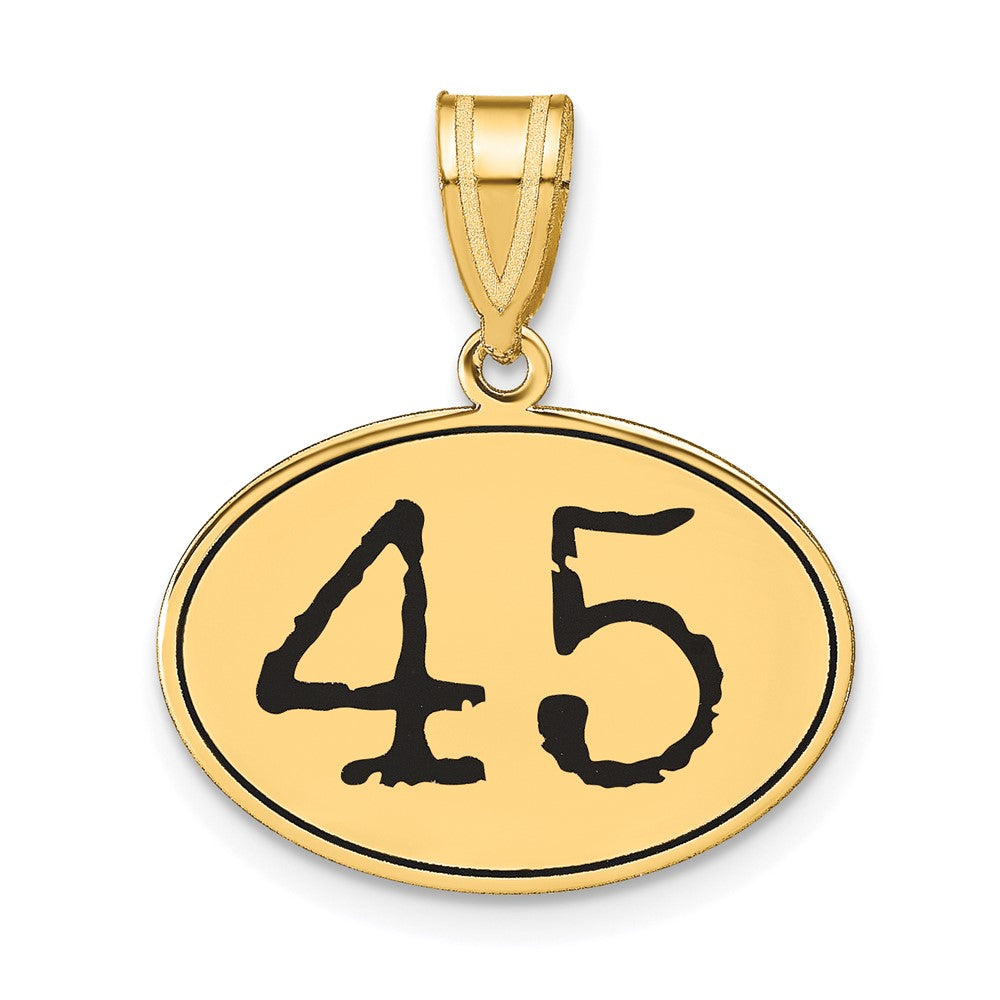 14K Gelbgold Polierter Anhänger Oval mit Zahl 45 und schwarzer Emaille
