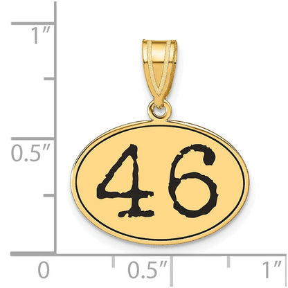 14K Gelbgold Poliert Anhänger Oval mit Zahl 46 in schwarzer Emaille