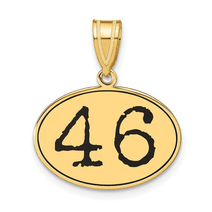14K Gelbgold Poliert Anhänger Oval mit Zahl 46 in schwarzer Emaille
