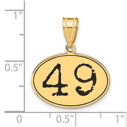 14K Gelbgold Polierter Anhänger Zahl 49 Oval mit Schwarzer Emaille