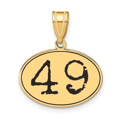 14K Gelbgold Polierter Anhänger Zahl 49 Oval mit Schwarzer Emaille