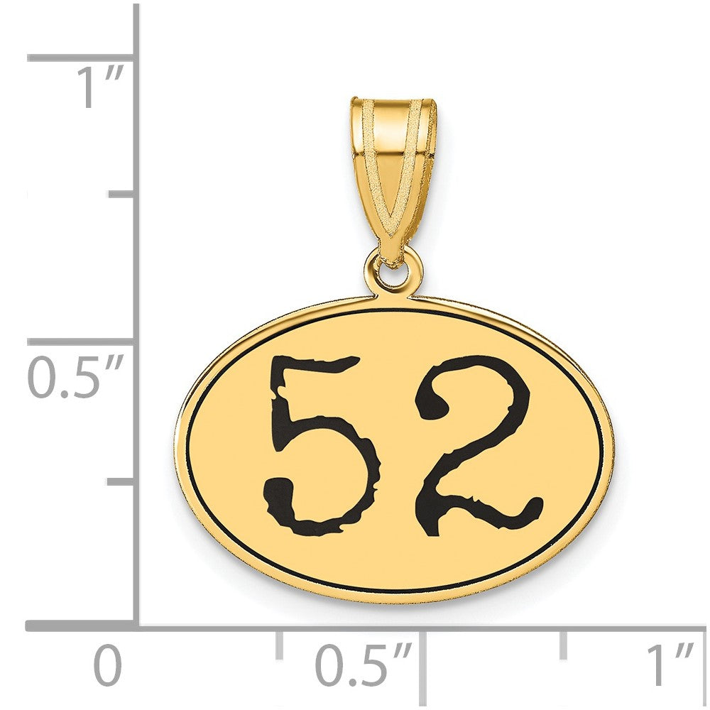 14K Gelbgold Poliert Zahl 52 Anhänger Oval mit schwarzer Emaille