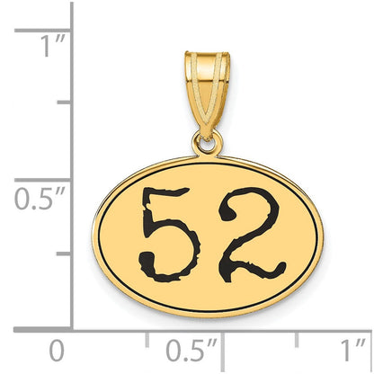 14K Gelbgold Poliert Zahl 52 Anhänger Oval mit schwarzer Emaille