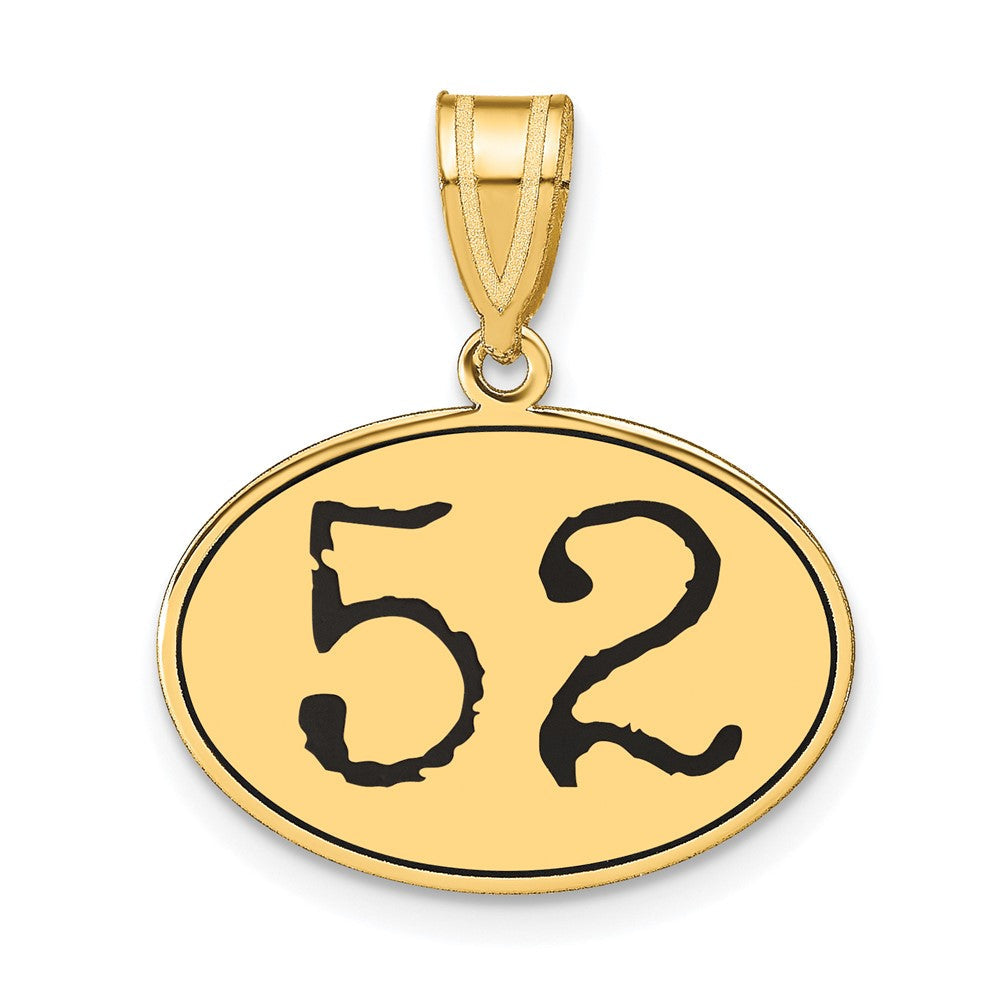14K Gelbgold Poliert Zahl 52 Anhänger Oval mit schwarzer Emaille