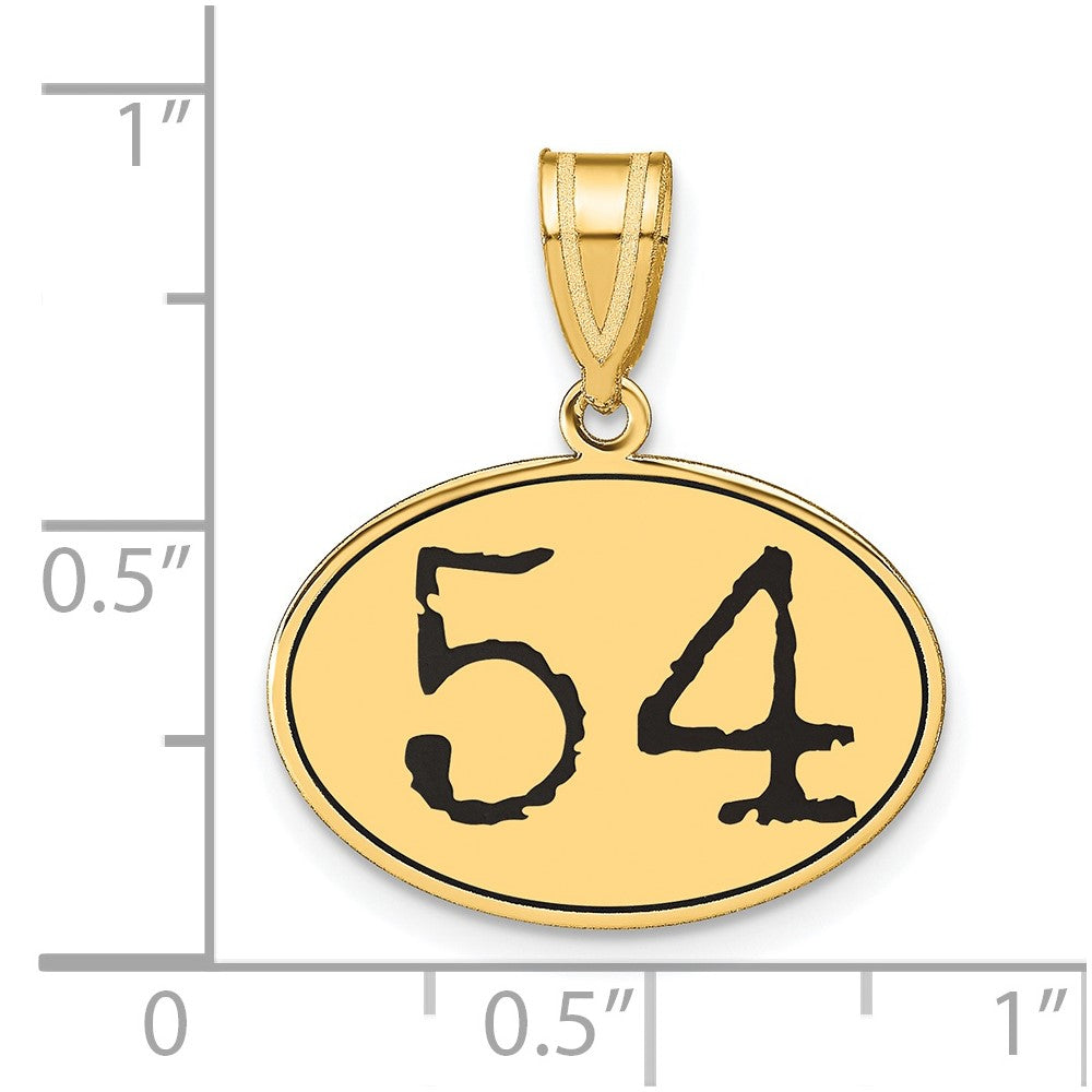 14K Gelbgold Polierter Ovaler Anhänger mit Zahl 54 in Schwarzem Emaille
