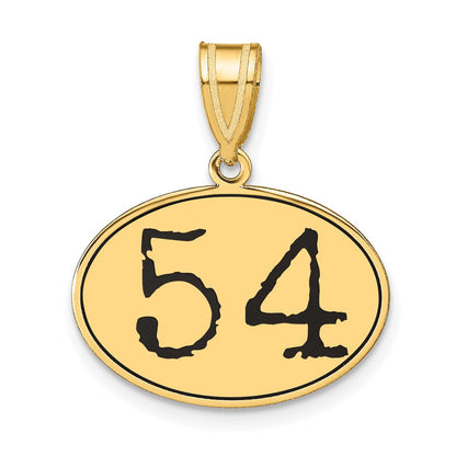 14K Gelbgold Polierter Ovaler Anhänger mit Zahl 54 in Schwarzem Emaille