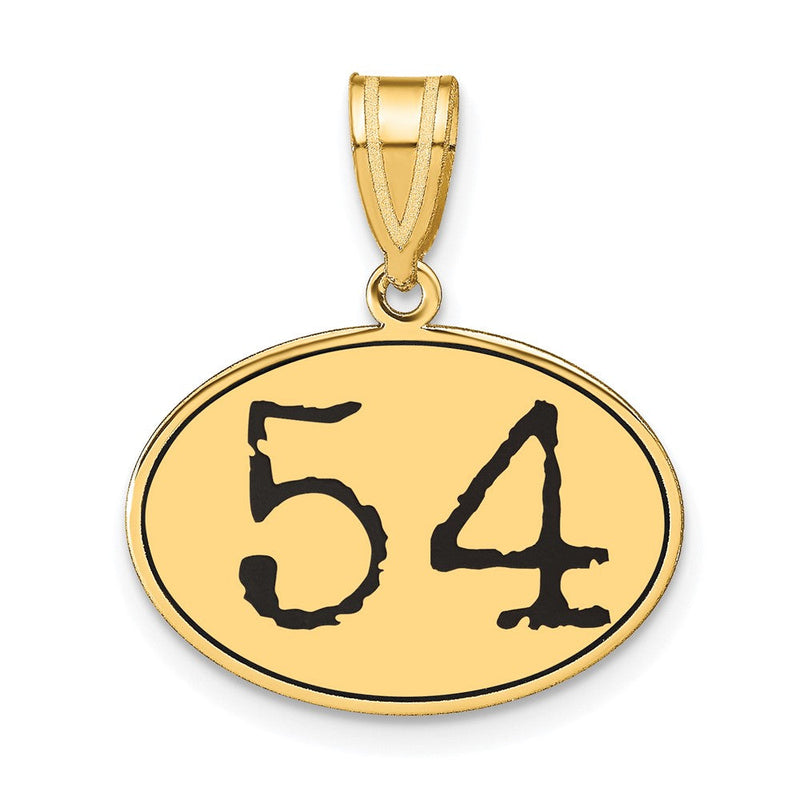 14K Gelbgold Polierter Ovaler Anhänger mit Zahl 54 in Schwarzem Emaille