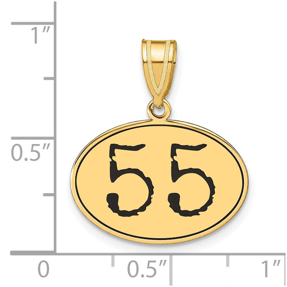 14K Gelbgold Polierter Anhänger Oval mit Zahl 55 in Schwarzer Emaille