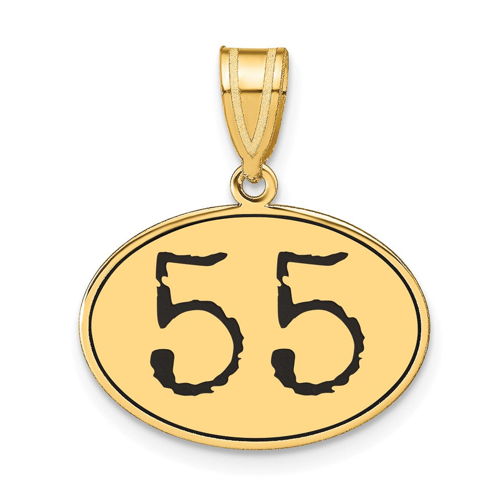 14K Gelbgold Polierter Anhänger Oval mit Zahl 55 in Schwarzer Emaille