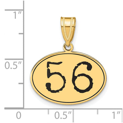 14K Gelbgold Poliert Zahl 56 Schwarz Emaille Oval Anhänger