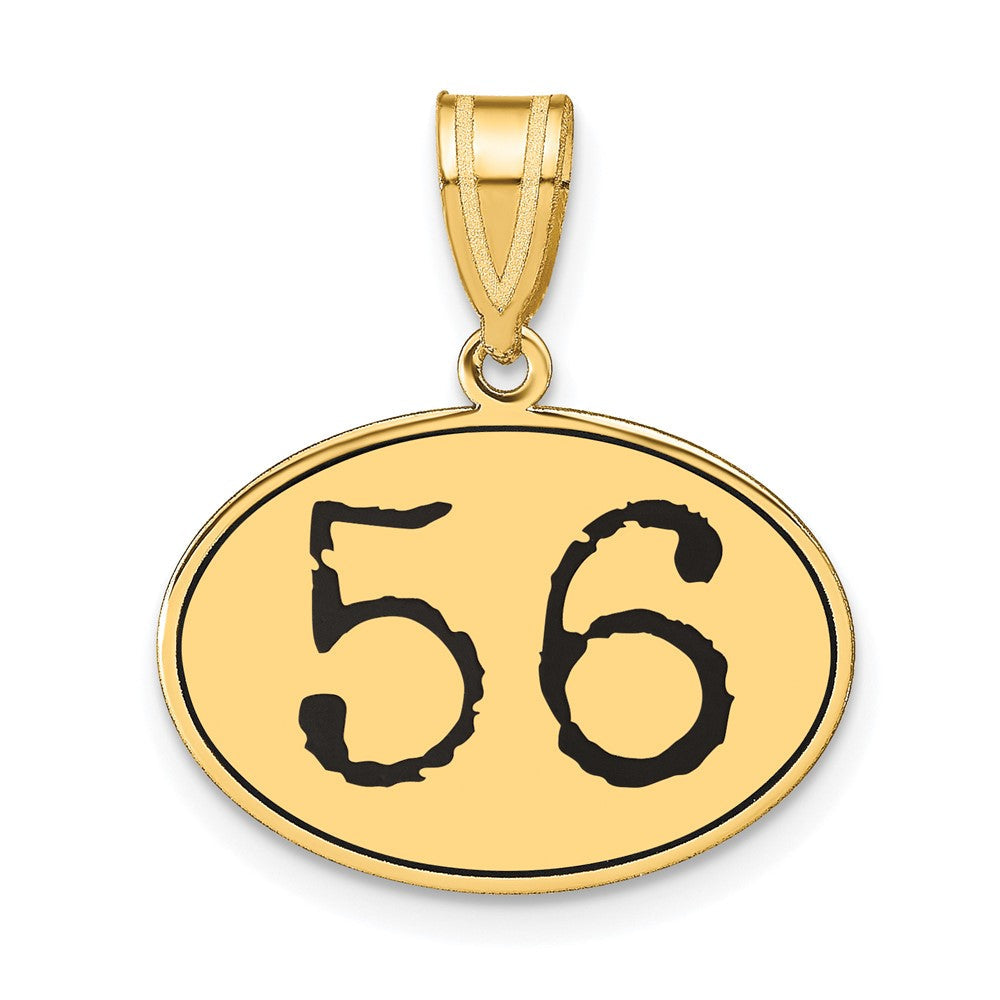 14K Gelbgold Poliert Zahl 56 Schwarz Emaille Oval Anhänger