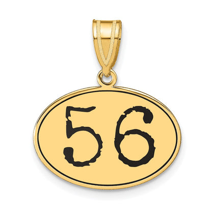 14K Gelbgold Poliert Zahl 56 Schwarz Emaille Oval Anhänger