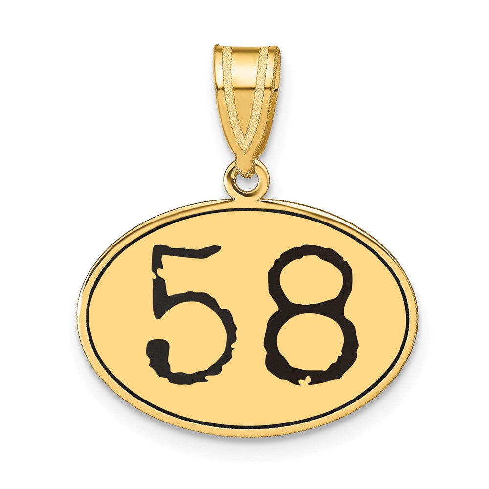 14K Gelbgold Poliert Zahl 58 Schwarz Emaille Oval Anhänger** Natürlicher formuliert: **14K Gelbgold Anhänger, oval, poliert, mit Zahl 58 in schwarzer Emaille
