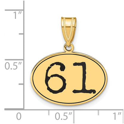 14K Gelbgold Polierter Anhänger Oval mit schwarzer Emaille „Zahl 61“