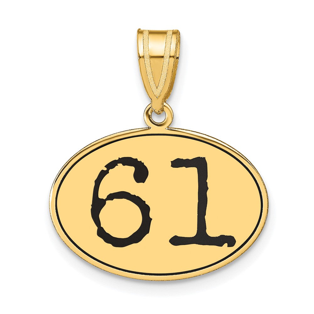 14K Gelbgold Polierter Anhänger Oval mit schwarzer Emaille „Zahl 61“