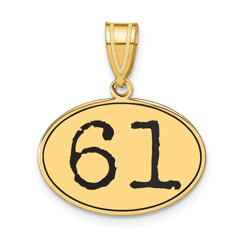 14K Gelbgold Polierter Anhänger Oval mit schwarzer Emaille „Zahl 61“