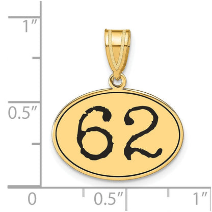 14K Gelbgold Polierter Anhänger Zahl 62 Oval mit schwarzer Emaille
