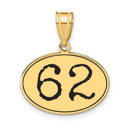 14K Gelbgold Polierter Anhänger Zahl 62 Oval mit schwarzer Emaille