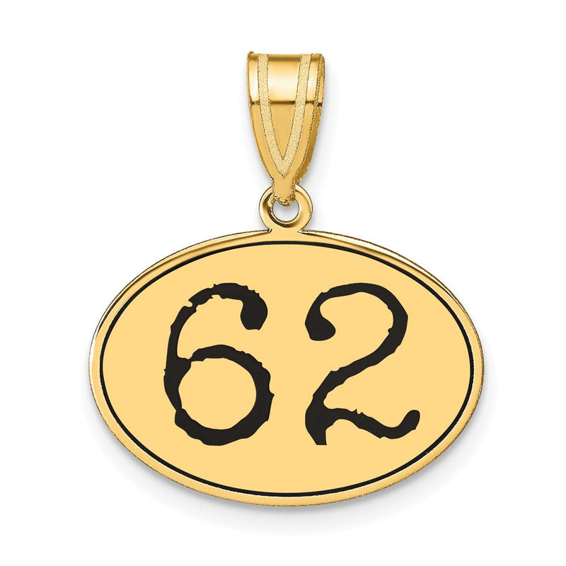 14K Gelbgold Polierter Anhänger Zahl 62 Oval mit schwarzer Emaille