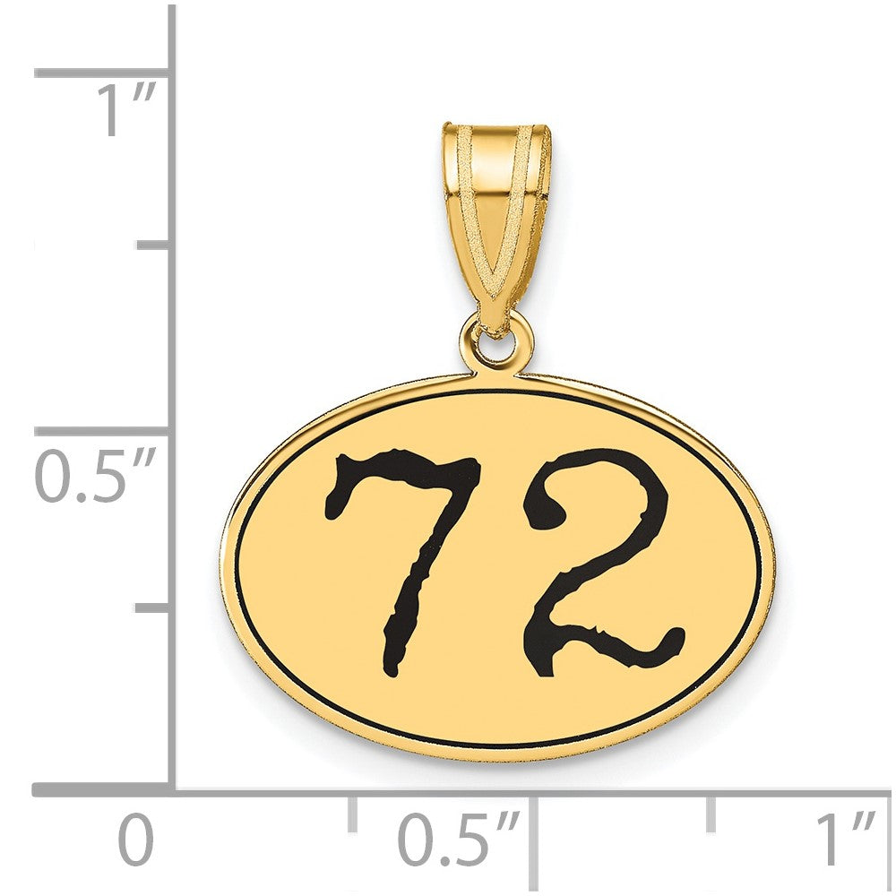14K Gelbgold Polierter Ovaler Anhänger „Nummer 72" mit schwarzer Emaille