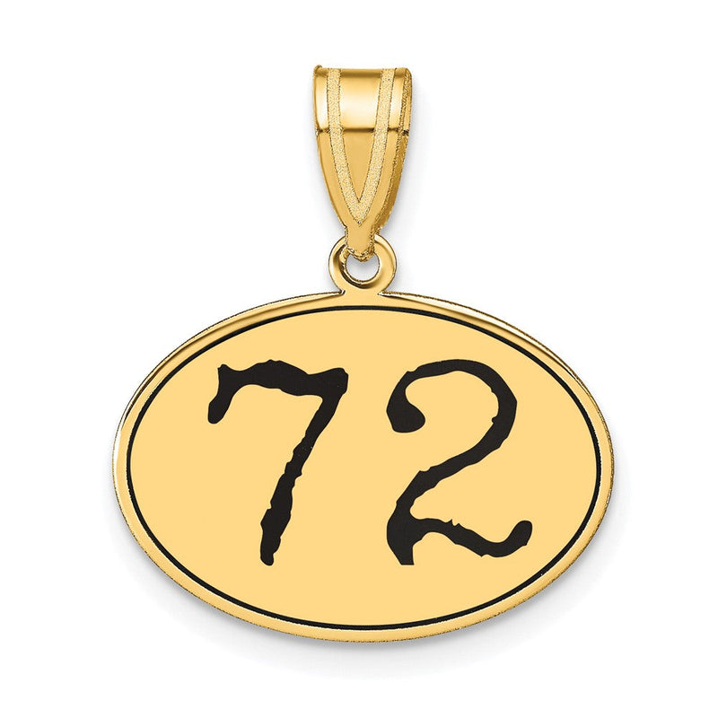 14K Gelbgold Polierter Ovaler Anhänger „Nummer 72" mit schwarzer Emaille