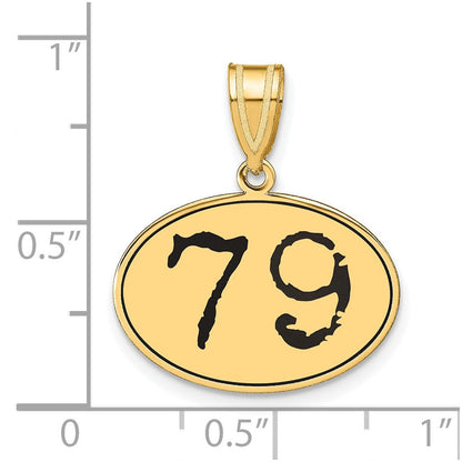 14K Gelbgold Polierter Anhänger Oval Nummer 79 mit schwarzer Emaille