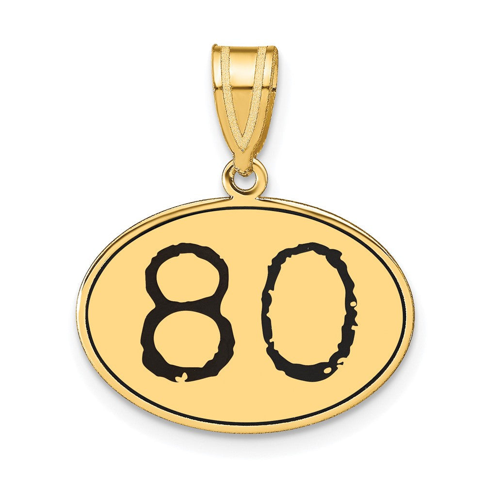 14K Gelbgold Anhänger, oval, poliert, mit schwarzer Emaille-Zahl „80