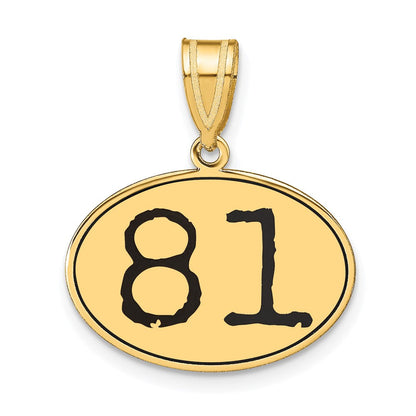 14K Gelbgold Poliert Zahl 81 Schwarz Emaille Oval Anhänger