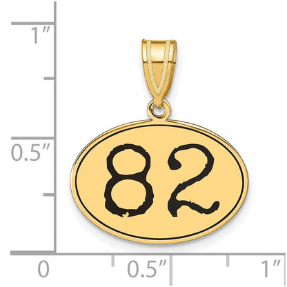 14K Gelbgold Polierter Anhänger Nummer 82 Oval mit schwarzer Emaille