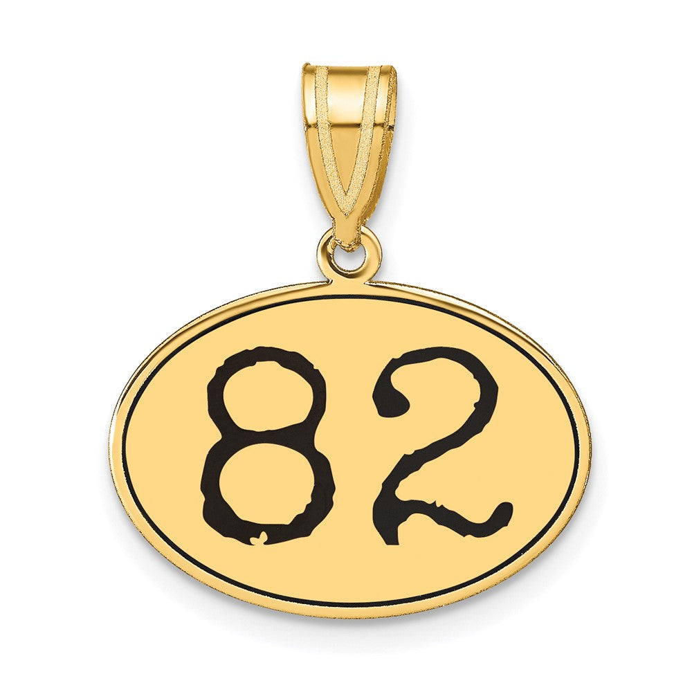 14K Gelbgold Polierter Anhänger Nummer 82 Oval mit schwarzer Emaille