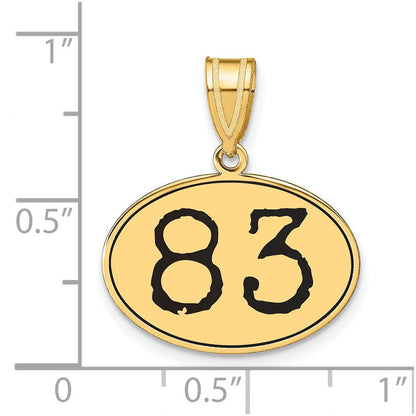 14K Gelbgold polierter Anhänger oval Zahl 83 mit schwarzem Emaille