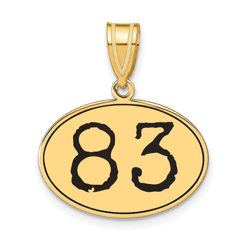 14K Gelbgold polierter Anhänger oval Zahl 83 mit schwarzem Emaille
