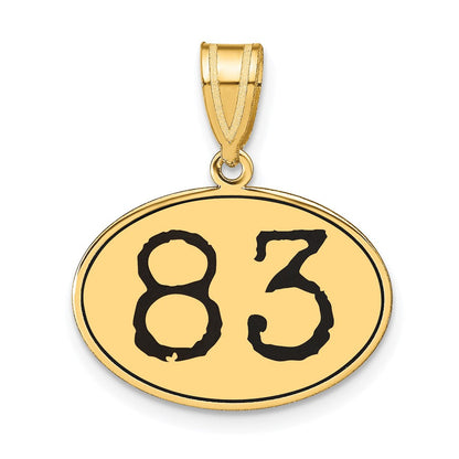 14K Gelbgold polierter Anhänger oval Zahl 83 mit schwarzem Emaille