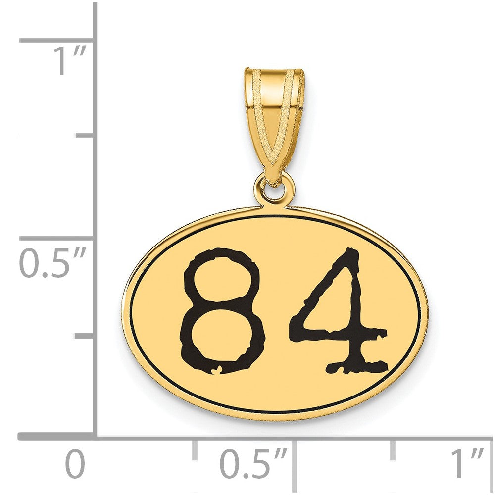 14K Gelbgold Polierter Anhänger Oval mit Zahl 84 und schwarzer Emaille