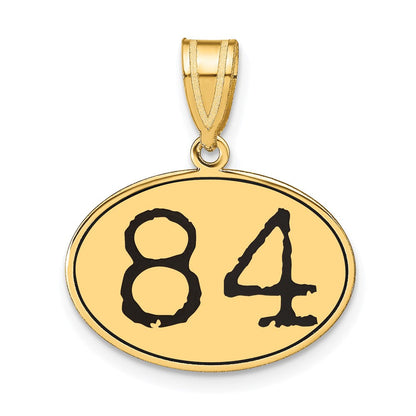 14K Gelbgold Polierter Anhänger Oval mit Zahl 84 und schwarzer Emaille