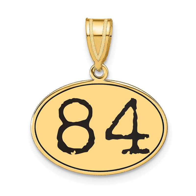 14K Gelbgold Polierter Anhänger Oval mit Zahl 84 und schwarzer Emaille