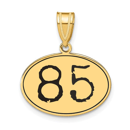 14K Gelbgold Anhänger, oval, poliert, mit schwarzer Emaille-Zahl "85