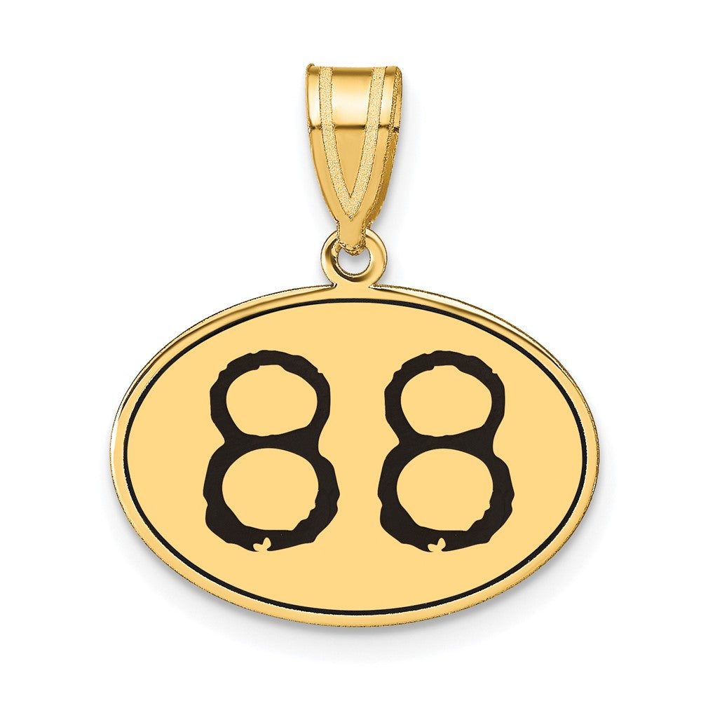 14K Gelbgold Polierter Anhänger „Zahl 88" Oval mit Schwarzer Emaille