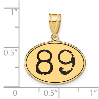 14K Gelbgold Polierter Anhänger Oval mit Nummer 89 in Schwarzem Emaille