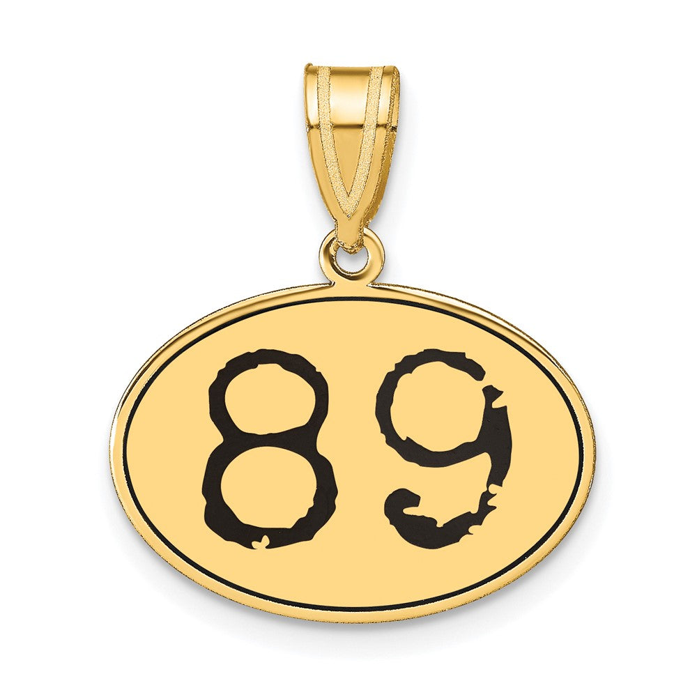 14K Gelbgold Polierter Anhänger Oval mit Nummer 89 in Schwarzem Emaille