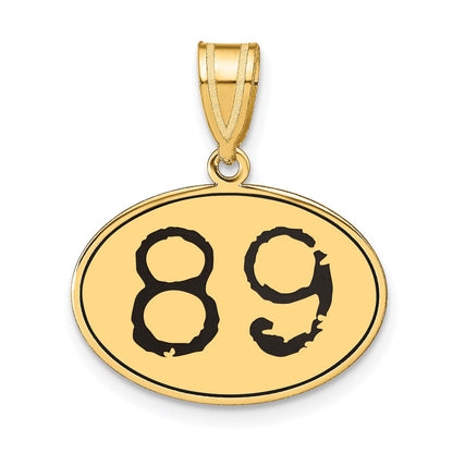 14K Gelbgold Polierter Anhänger Oval mit Nummer 89 in Schwarzem Emaille