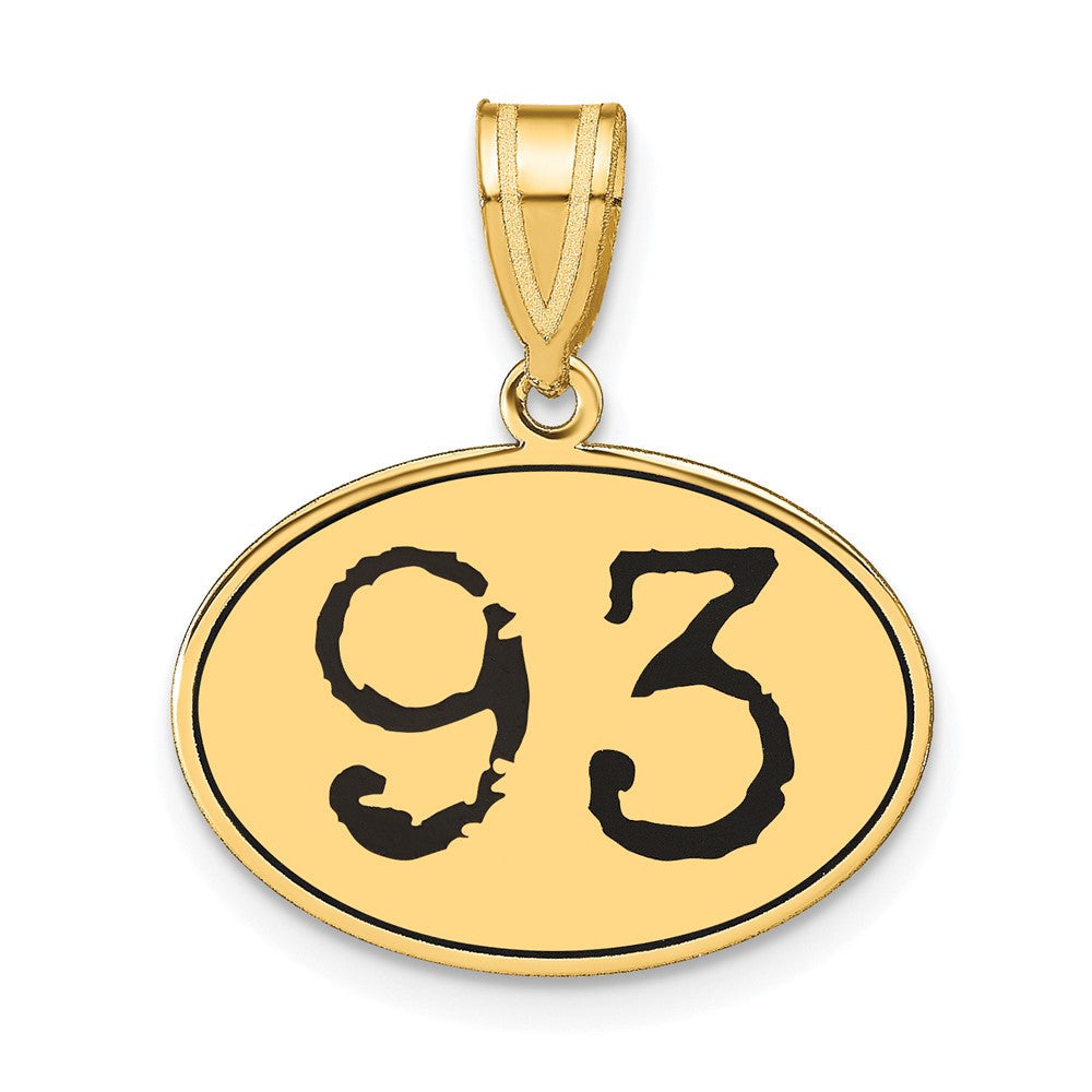 14K Gelbgold Polierter Anhänger Oval Zahl 93 mit schwarzer Emaille