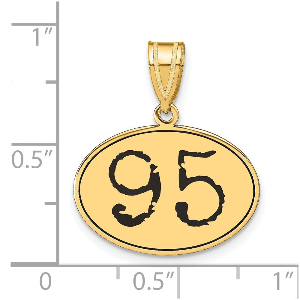 14K Gelbgold Anhänger, oval, poliert, mit Zahl 95 in schwarzer Emaille