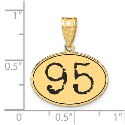 14K Gelbgold Anhänger, oval, poliert, mit Zahl 95 in schwarzer Emaille