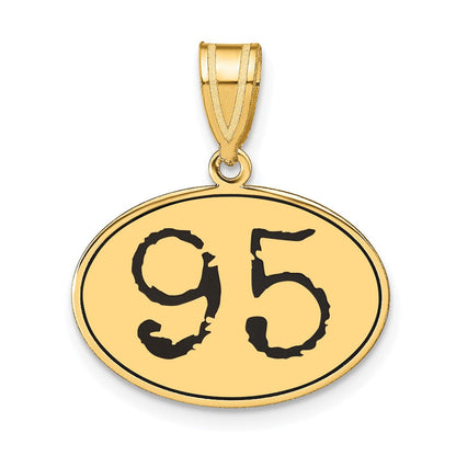 14K Gelbgold Anhänger, oval, poliert, mit Zahl 95 in schwarzer Emaille
