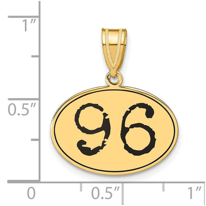 14K Gelbgold Polierter Ovaler Anhänger mit Zahl 96 in Schwarzem Emaille